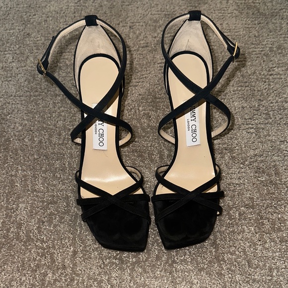 Jimmy Choo Black Suede Strappy Platform Heels - Picture 2 of 6